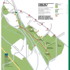 Mappa dell'area dei 7 acquedotti, tra cui l'Acquedotto Appio, con percorsi e punti di interesse.