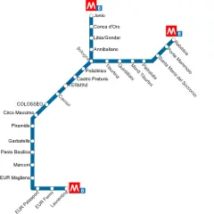 Mappa della metro B di Roma, con le fermate da Jonio a Laurentina, passando per Termini e stazione Ponte Mammolo.