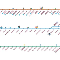 Mappe delle linee metro A, B e C di Roma, con stazioni e interscambi.