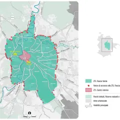 Mappa di Roma: come arrivare a Termini senza ZTL. Indica la Fascia Verde, i varchi e il Centro Storico.
