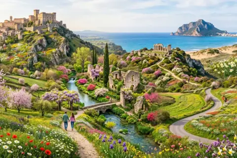 Un paesaggio idilliaco con un castello in collina, rovine antiche, un fiume e un mare azzurro. Un luogo perfetto da scoprire, tra i tesori da vedere a Latina.