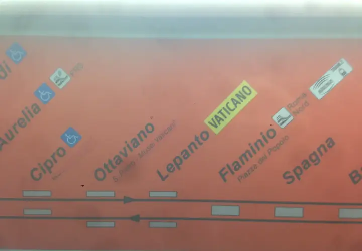 Mappa della metro di Roma con indicata la fermata Ottaviano - S. Pietro - Musei Vaticani, vicina al Vaticano.