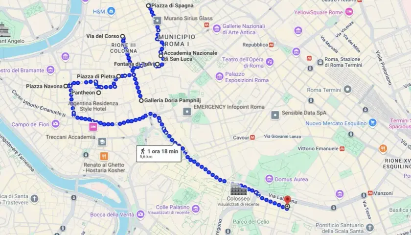 Un itinerario a piedi per scoprire cosa vedere a Roma: da Piazza di Spagna al Colosseo, passando per Fontana di Trevi, Pantheon e Piazza Navona.