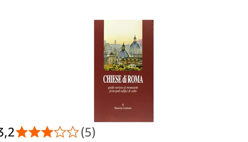 Copertina del libro "Chiese di Roma", guida curiosa ai principali edifici di culto, con un panorama di cupole e campanili.
