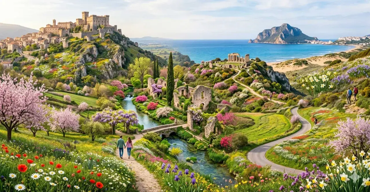 Un paesaggio idilliaco con un castello in collina, rovine antiche, un fiume e un mare azzurro. Un luogo perfetto da scoprire, tra i tesori da vedere a Latina.